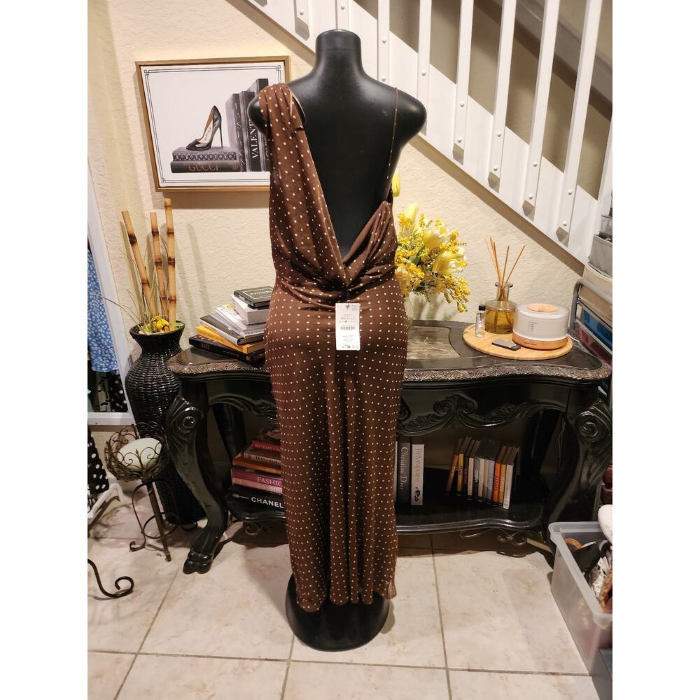 Zara Brown Polka Dot Cowl-Neck Maxi Dress size M NEW - Picture 3 of 4